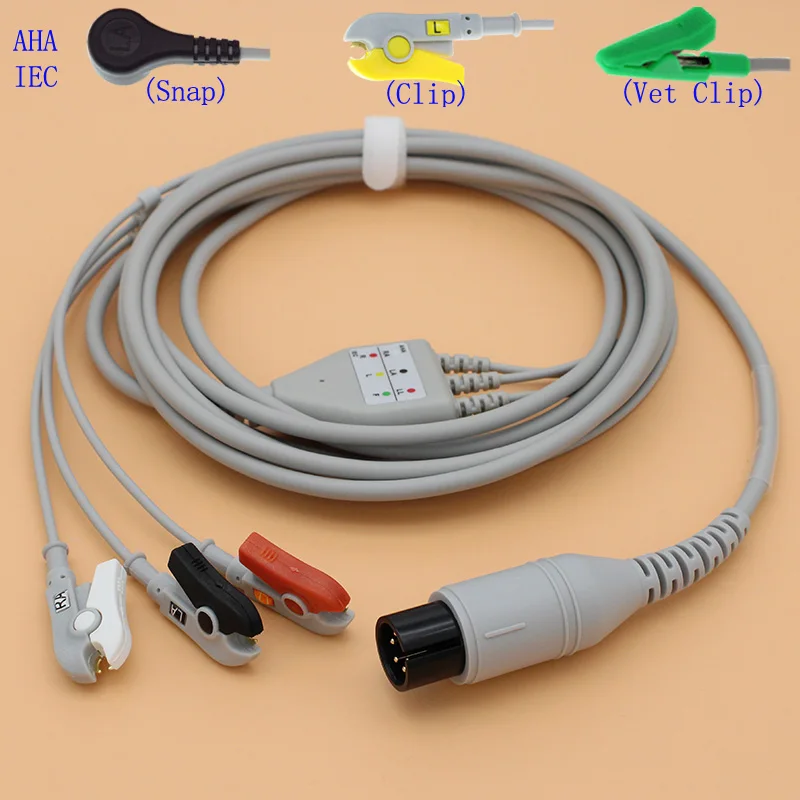 

Compatible with Biolight Goldway Spacelabs Mindray Contec Patient ECG Monitor 3 Lead Cable and Electrode Connector of Snap/Clip