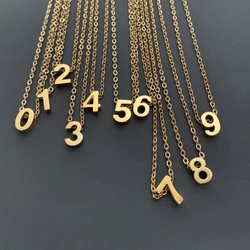 Small Glossy Gold Color Lucky Number 0123456789 Shape Charm Necklace Cute Simple Steel Link Chain Pendant Choker Collar Jewelry