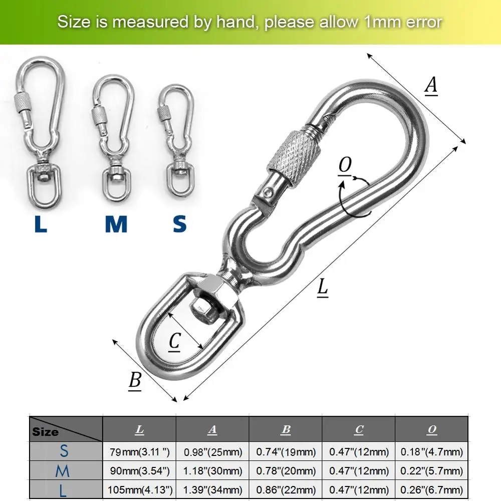 1Pcs Multi-zweck Silber Swivel Eye Frühling Snap Haken Haustier Leinen Schnelle haken Kette Karabiner Edelstahl Wandern camping