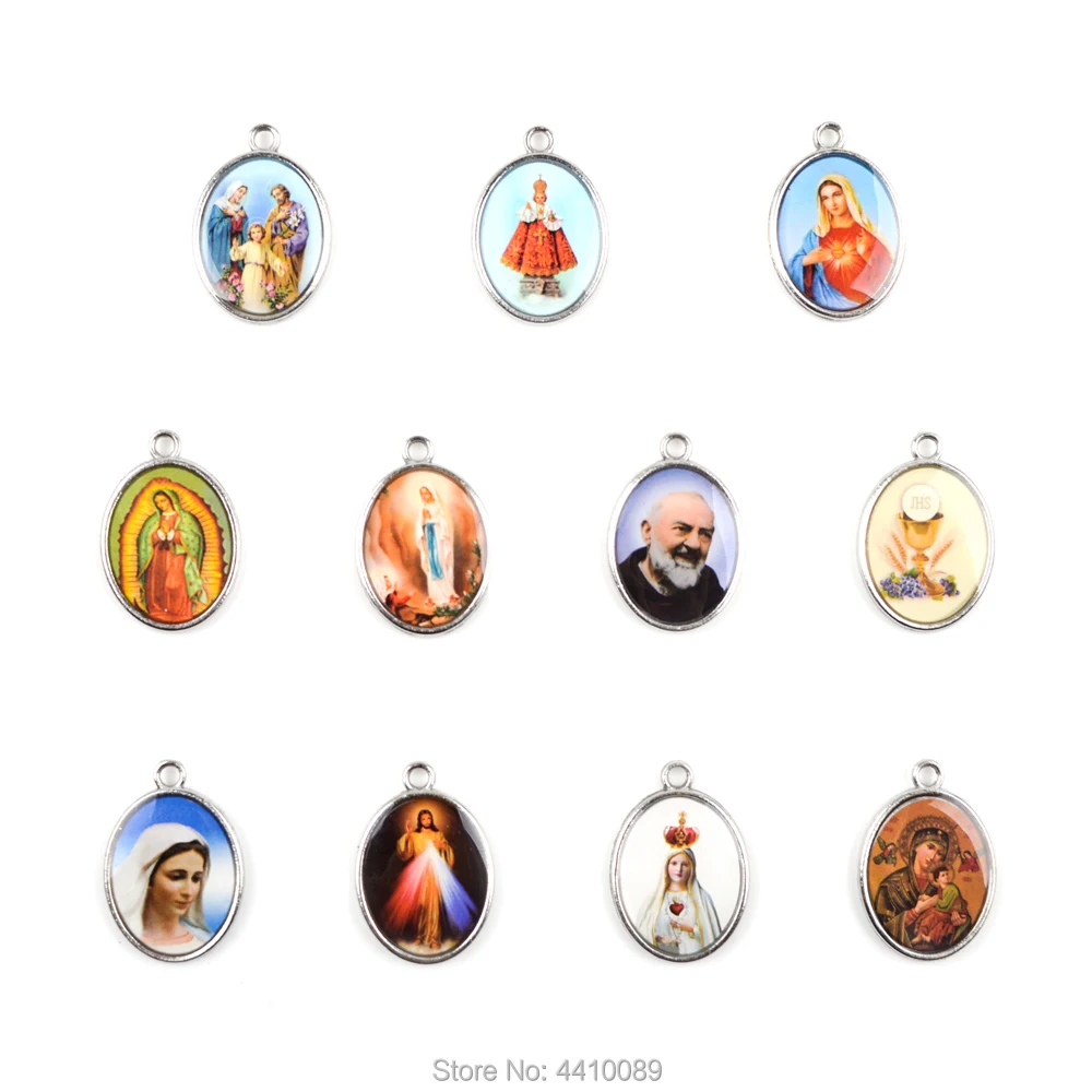ميداليات دينية دينية كاثوليكية ، أجزاء مسبحة ، ملصق ملون ، قلب مريم المقدس ، يسوع ، غوادالوبي ، قلادة ميدالية مخصصة diy