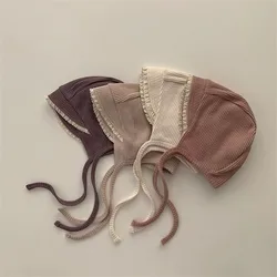 Primavera autunno carino nuovi cappelli di colore solido 2024 neonate berretti moda pizzo fiocco fascia per capelli 0-24 mesi