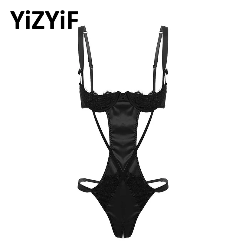 

Womens One-piece Erotic Lingerie Adjustable Shoulder Straps 1/4 Underwired Cups Backless and Crotchless Teddy Bodysuit Nightwear