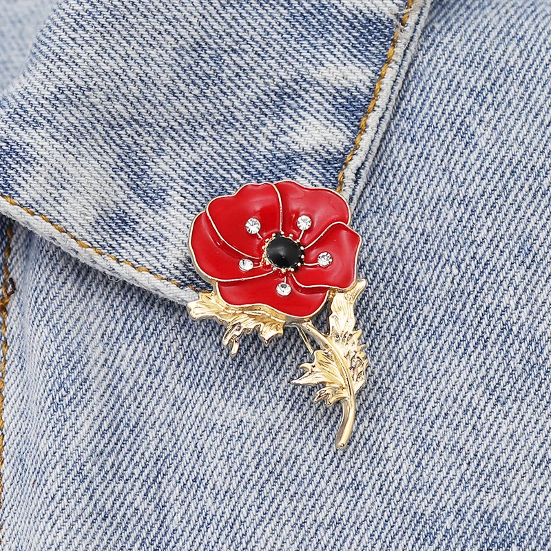 Vintage Poppy Flower Enamel Brooch Red Blue Pink Purple Flowers Buckle Pins Clothes Bag Accessories Warrior Memorial Friend Gift image 3