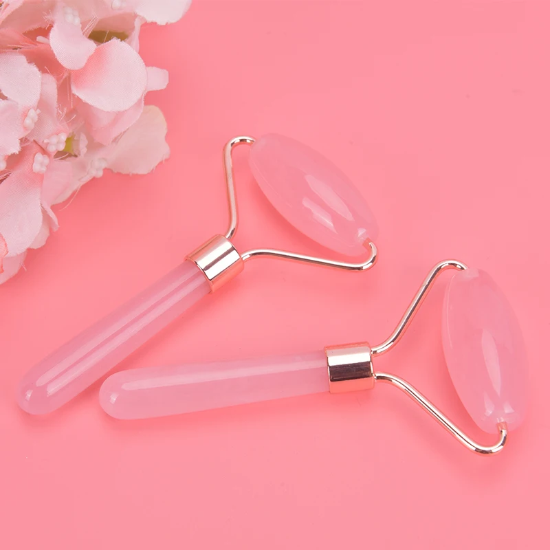 1PCS Jade Stein Rollen Massager Für Gesicht Rosa Rose Quarz Naturstein Abnehmen Chin Lift Up Facia Schönheit Roller hautpflege