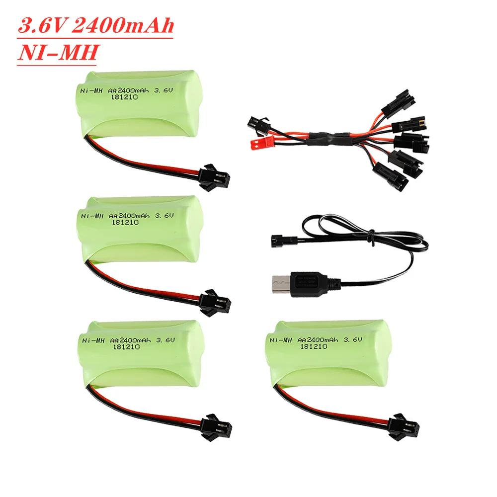 2-5Pcs Ni-MH AA 2400MAh 3.6V ชาร์จแบตเตอรี่ Pack และ3.6V USB Charger สำหรับ Mainan Mobil Rc ถังรถไฟหุ่นยนต์เรือปืนอะไหล่