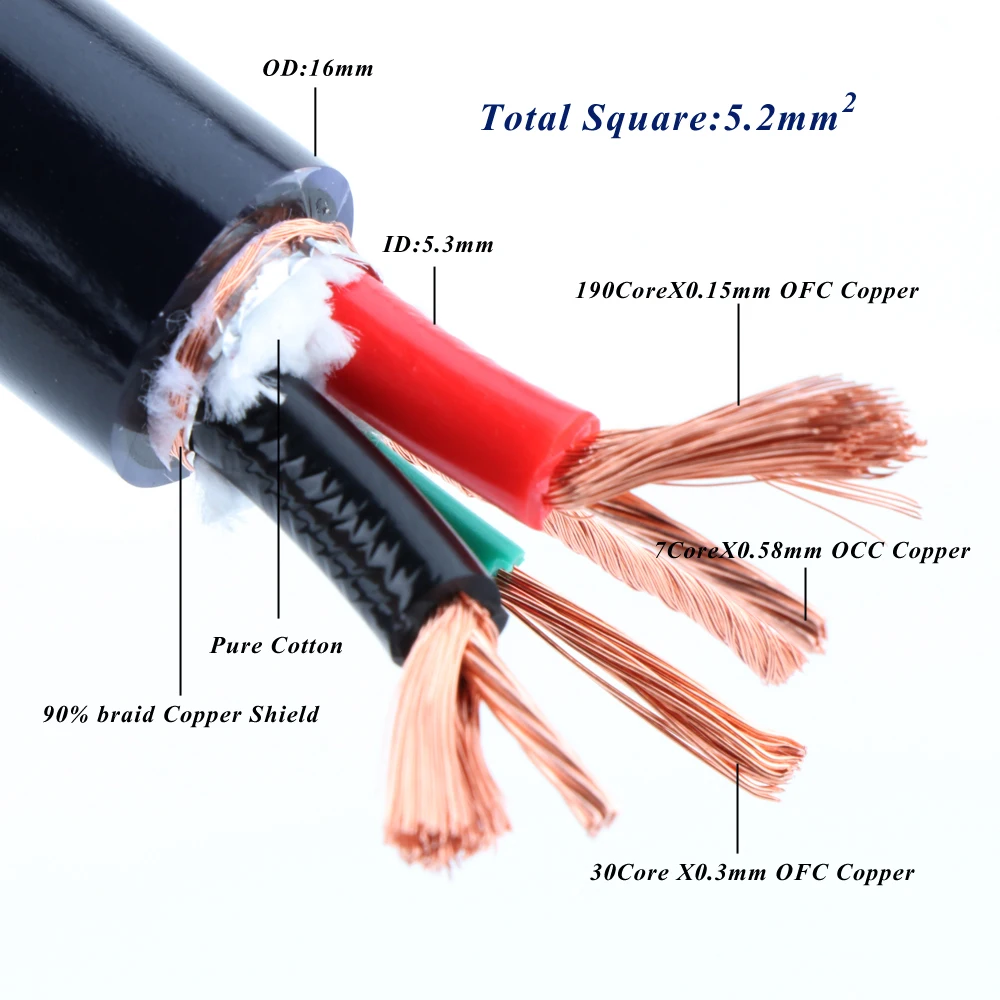 

Yter OCC однокристальный медный 10AWG лучший Идеальный шнур питания переменного тока, аудио шнур питания, провод, кабель питания, кабель