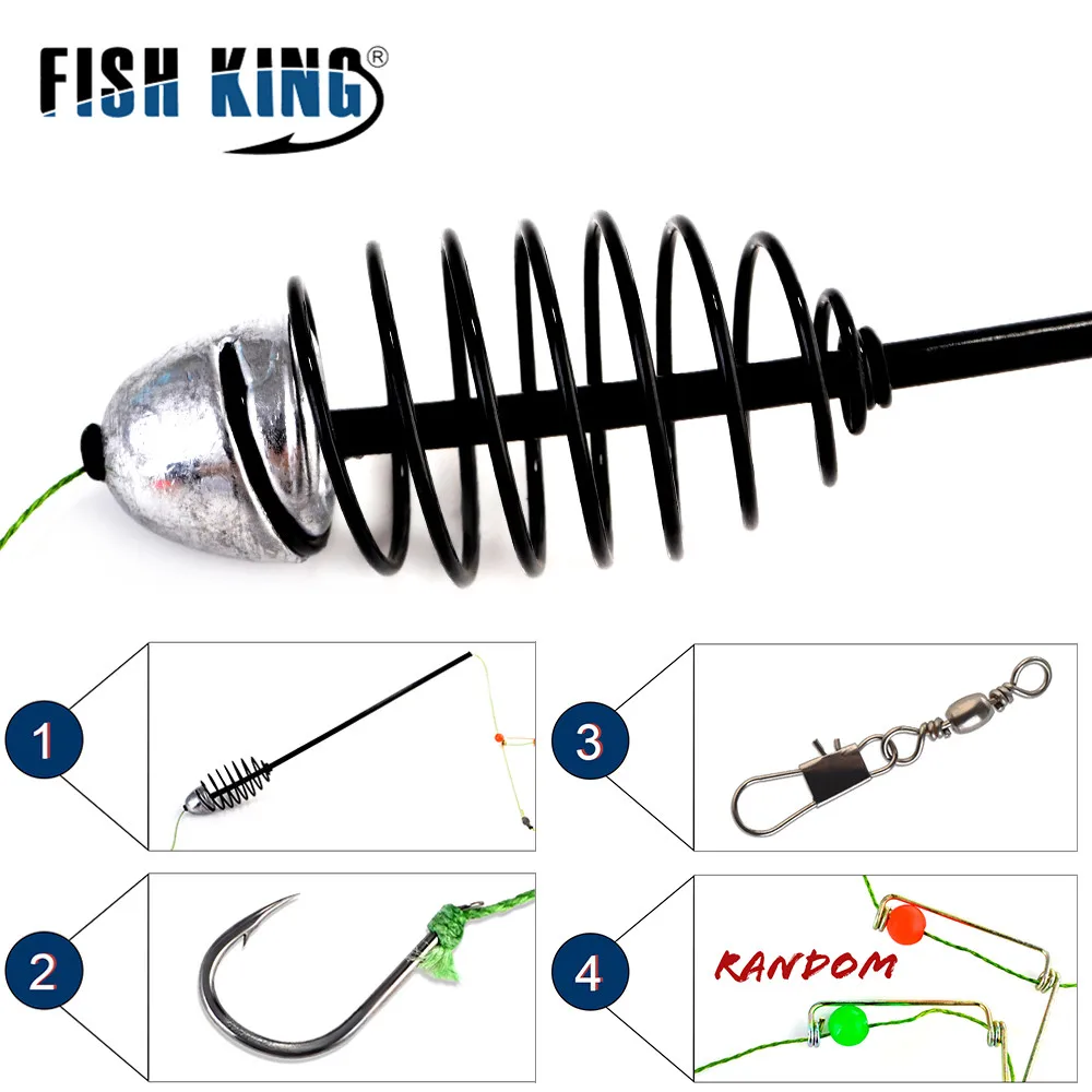 FISH KING 25g 40g 45g Metal Sinker Carp Fishing Hair Rigs Europe Feeder Bait Cage Fishing Group With Holder Hook