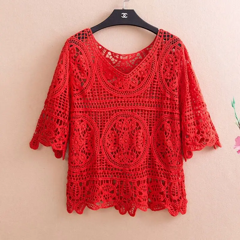 Handmake sweater summer knitted hollow crocheted small shawl blouse women\'s pullover blouse small fresh with suspender dress