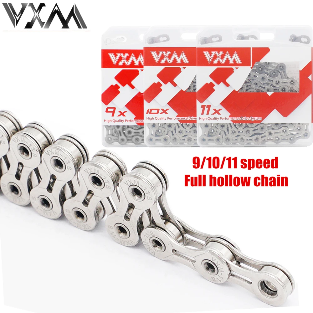 VXM Bicycle Chain Full Hollow Chain 9 10 11 Speed 116L Ultra Light Chain General Variable Speed Plated Chains Bicycle Accessorie