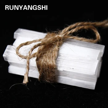 Run양시 천연 셀레 나이트 크리스탈 스틱 칩 석고 화이트 석영 거친 미네랄 표본 포인트 힐링스톤, 10 피스 