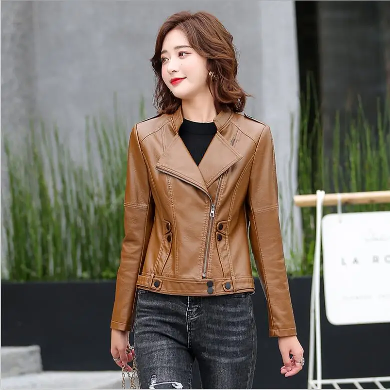 Spring Autumn Lady Basic Coat Outerwear Slim Faux Leather Jacket Women Classic Moto Biker Jacket