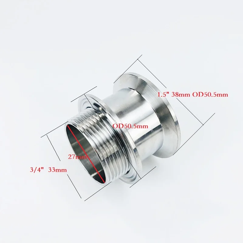 

Tri-clamp Adapter 1.5"(38mm)OD50.5 * DN25(33mm) External Thread With Silicone Gasket Or Nut Stainless Steel ,Height 48mm