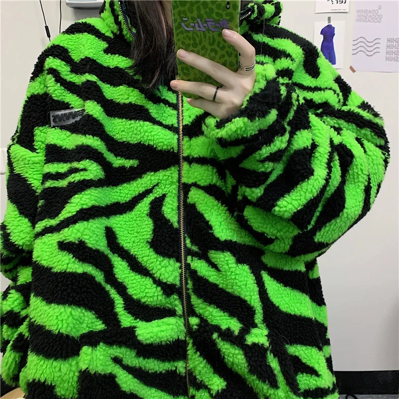 zebra green teddy fur  clothes women