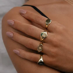Anillo elegante con nombre personalizado para mujer, anillo con sello de sello de acero inoxidable de Color dorado, joyería personalizada con inicial cuadrada redonda