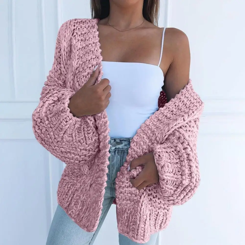 cardigan women spring 2021 Knitted Sweater Winter Fashion Women Thick Sweater Cardigan Warm Solid Color Open Front Coat Black xl