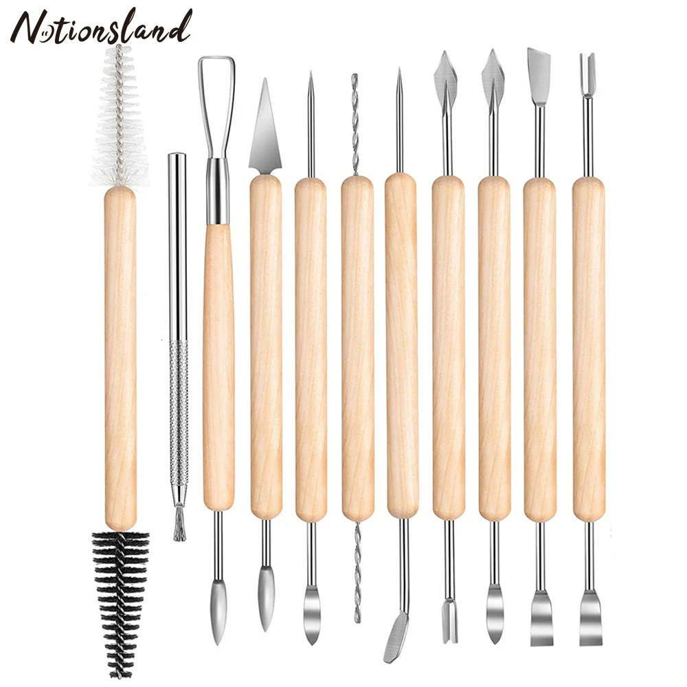 

11Pcs Clay Pottery Sculpting Tools with Wooden Handle and Steel for Pottery Sculpture Clay Modeling Paint DIY Craft Ceramic Tool