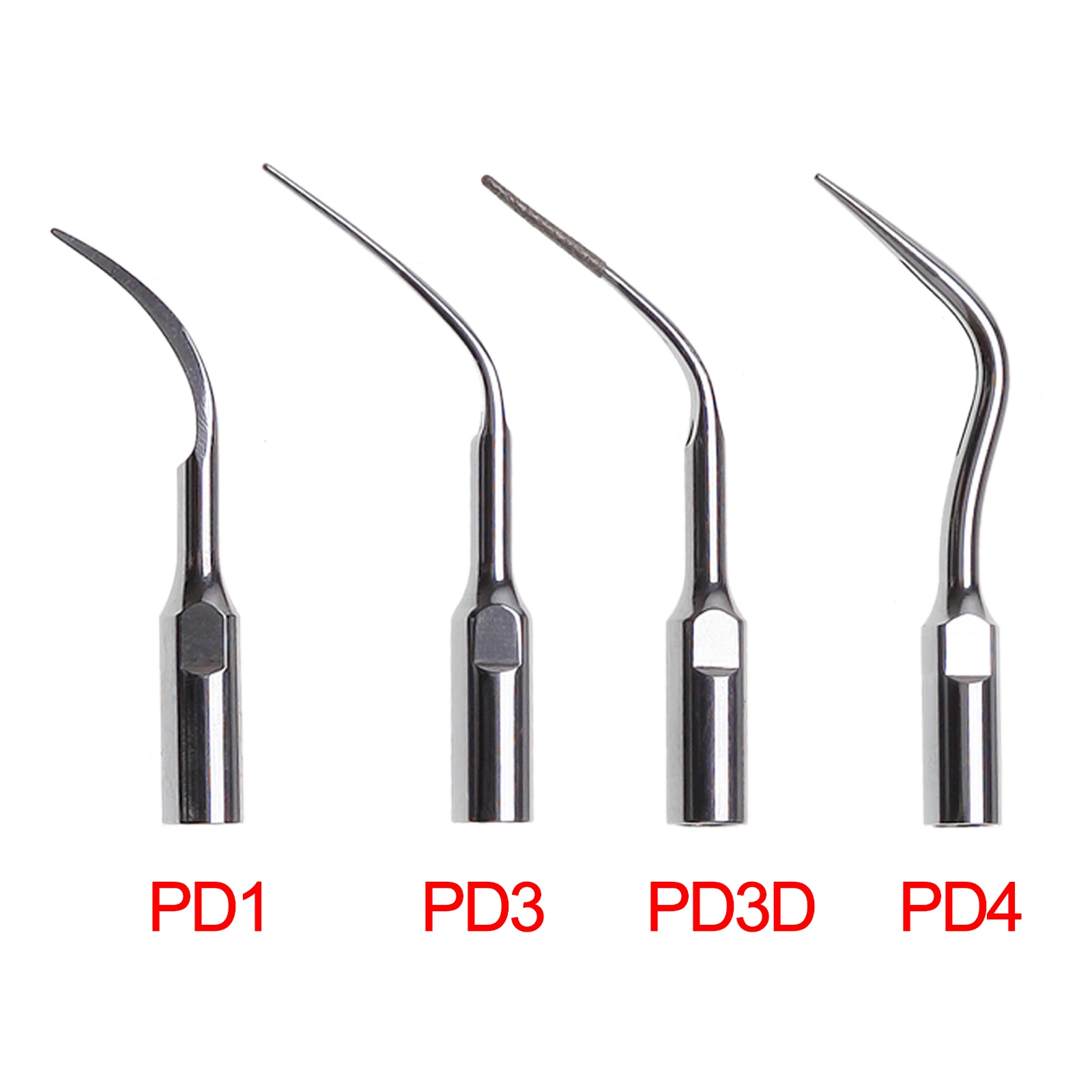 4Pcs (PD1 PD3 PD4 PD3D) Dental Ultrasonic Endo Perio Supragingival Scaling Tips Fit DTE SATELEC Scaler Tips Stainless Steel