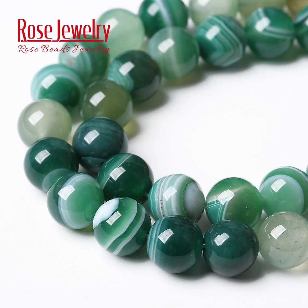 Natural Stone Green Striped Onyx Agates Round Loose Beads 15\