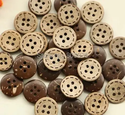 50pcs/lot Size: 10mm-20mm New 4 holes Natural Coconut Shell Button Bulk Wooden Buttons for Craft Sewing Accessories (SS-709)