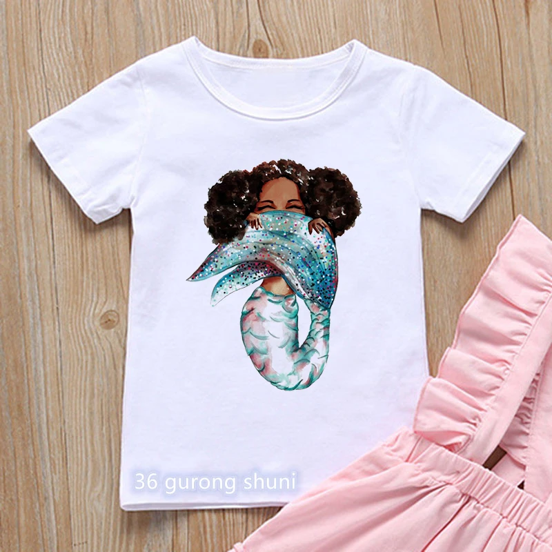 

Watercolor Mermaid Girls Print T-Shirt Girl Harajuku Kawaii Kids Clothes Funny White Tshirt Summer Fashion Children'S Clothing