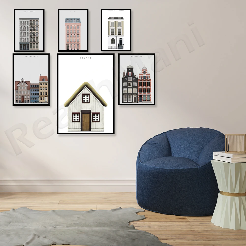 Skyline brushed architectural prints, Amsterdam, Copenhagen, Paris, New York, London, Iceland city travel posters