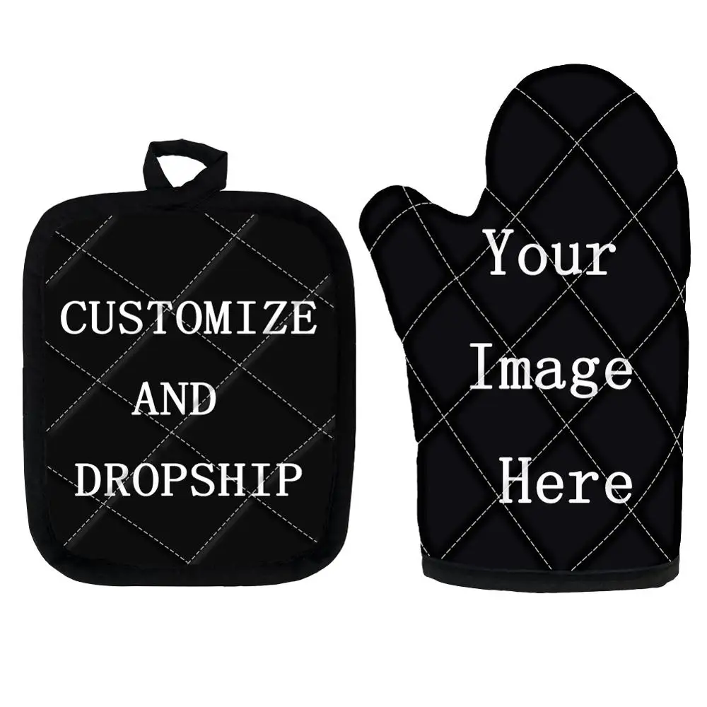 2pcs/Set Kitchen Oven Mitts And Pot Holders Sets, Insulation Mat Jack And Sally Printting Heat Resistant Cooking Gloves And Pad