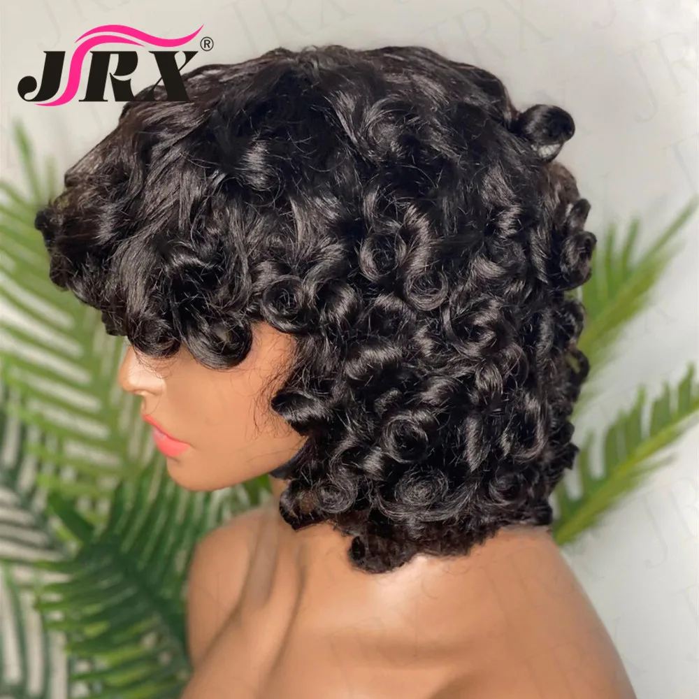 Highlight Honey Blonde Bouncy Curly Human Hair Wigs for Black Women Short Bob Curly Burgundy Full Machine Made Colored Wigs Remy