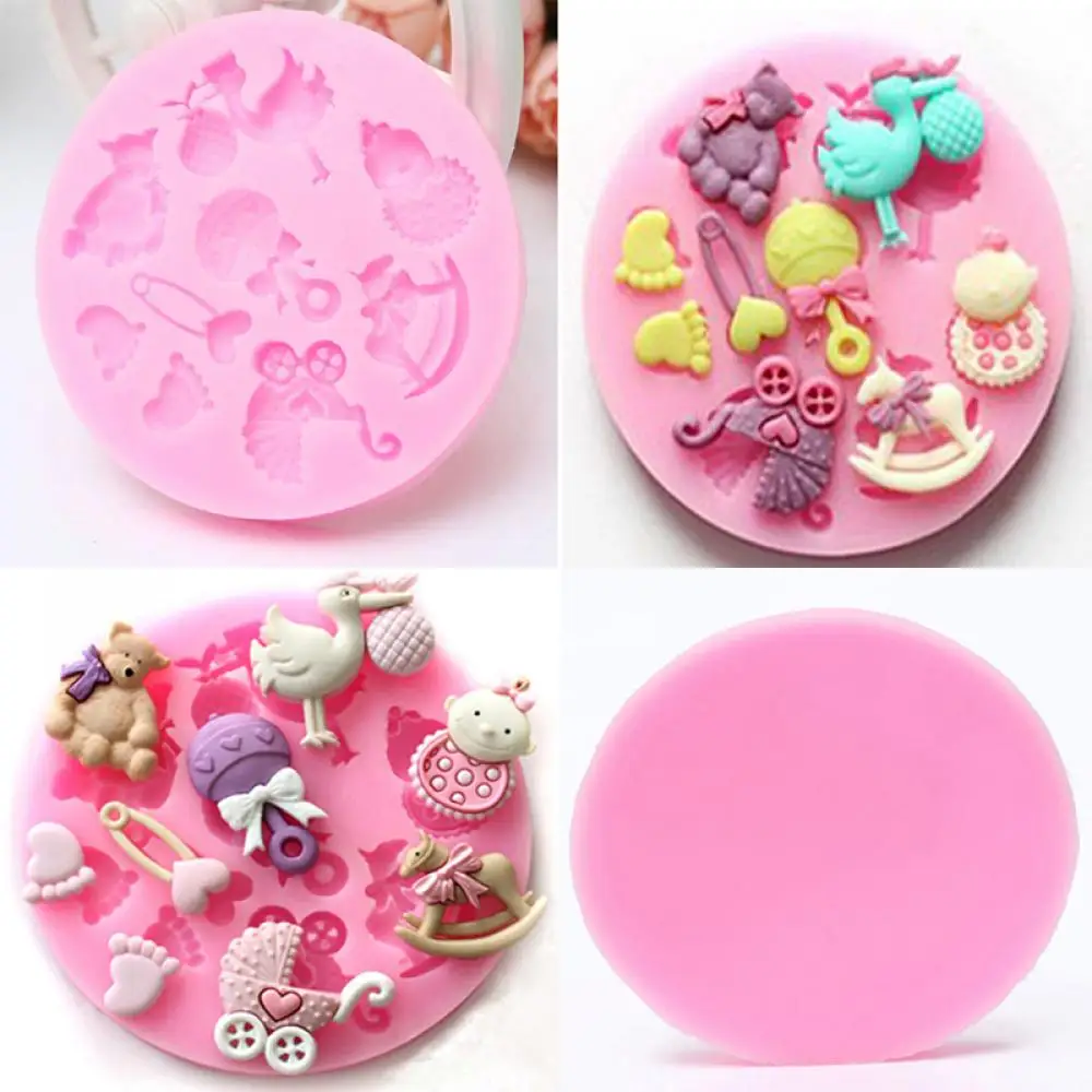 Molde do bolo do silicone 3d, 1 parte, bonito, desenhos animados, para o chá de bebê, partido, fondant, cookie, chocolate, diy, ferramentas da