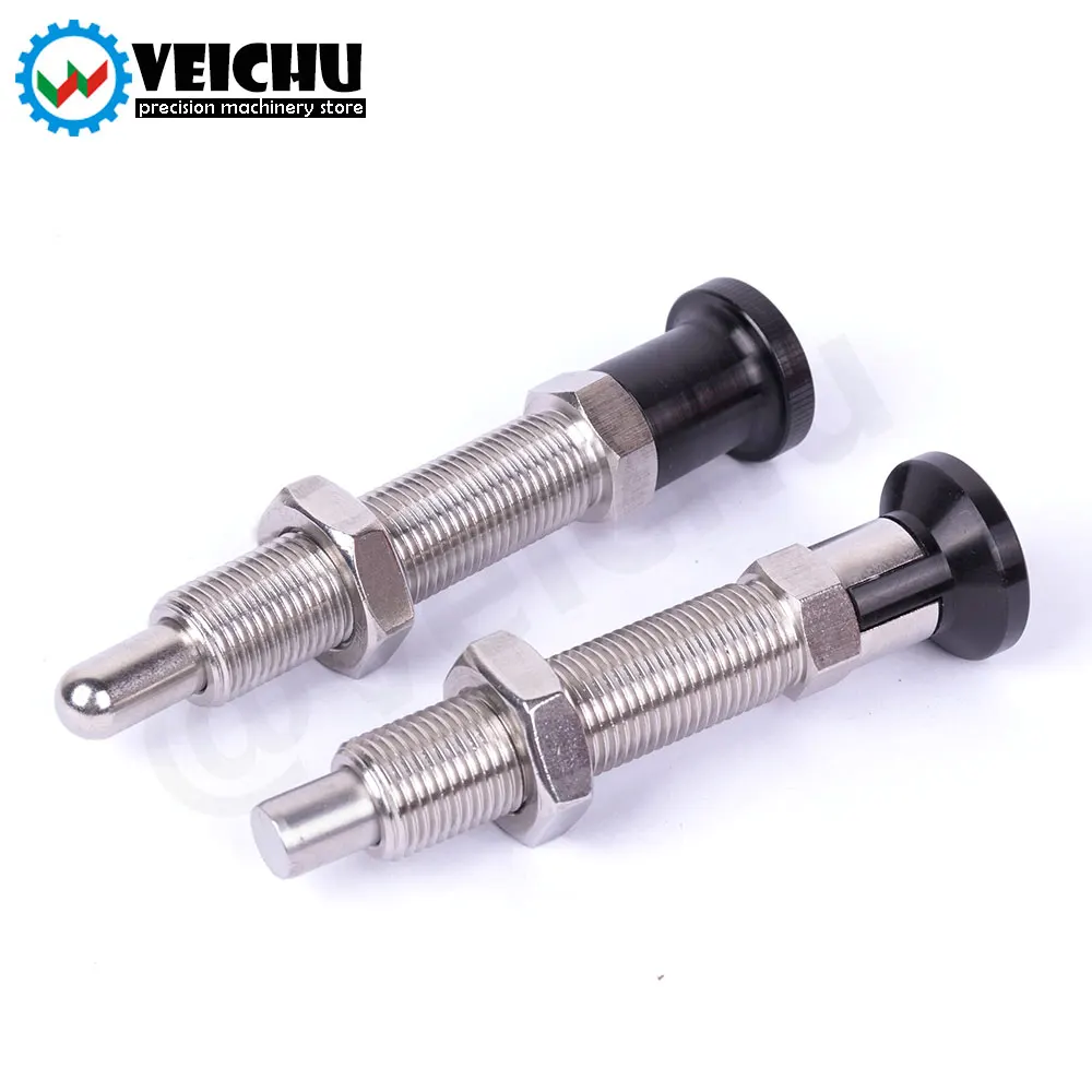 VEICHU Black/Gold Aluminum Knob Stainless Steel Detent Pin Spring Index Bolts M16 Long Thread Indexing Plungers With Lock-Nut