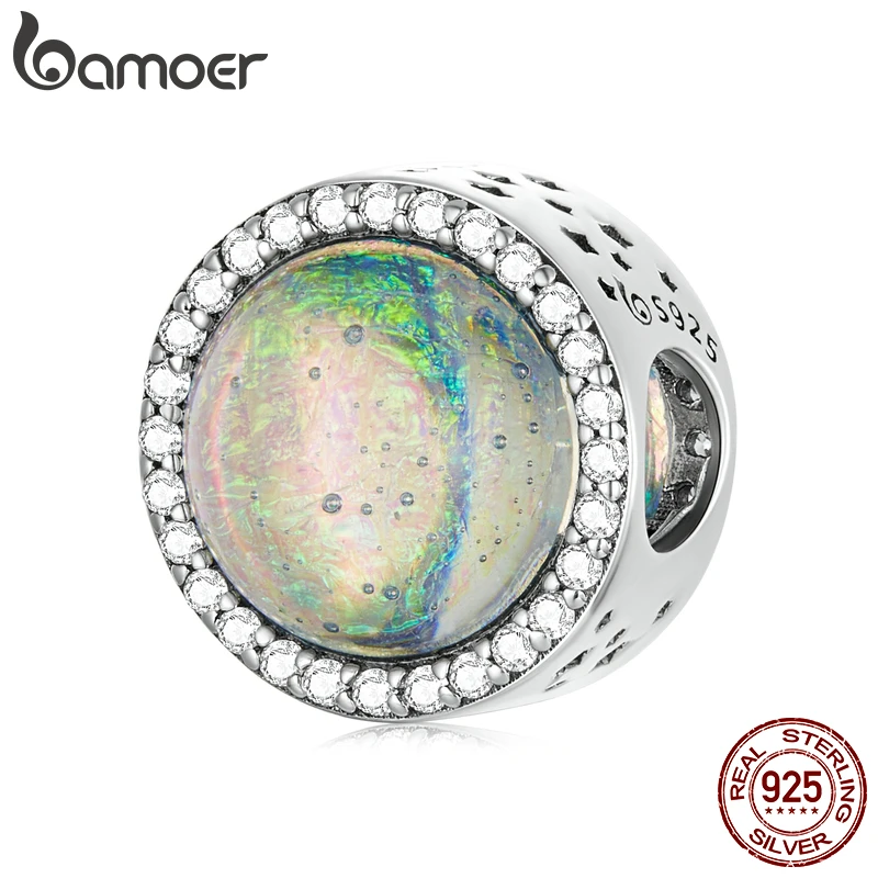 

bamoer Vintage 925 Sterling Silver Round Gorgeous Charm Pendant Fit DIY Making Bracelet Women Statement Jewelry Party Gift