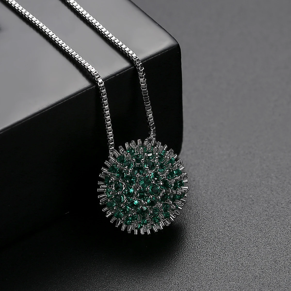 LUOTEEMI Sea Urchin Shape Punk Round Cubic Zirconia Pendant Necklaces for Women Unique Fashion Men Jewelry Christmas Gifts