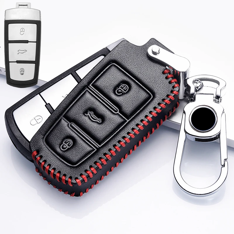 Leather Car Key Cover Case For Volkswagen VW CC Passat B6 B7 Passat 3C CC Maogotan R36B5B7L Auto Key Cover Car Styling