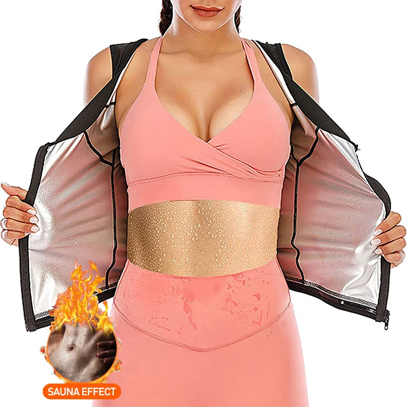 Women Sauna Sweat Vest Hot Polymer Corset Waist Trainer Sauna Suit Tank Top Zipper Weight Loss Body Shaper Thermo Workout Shirt