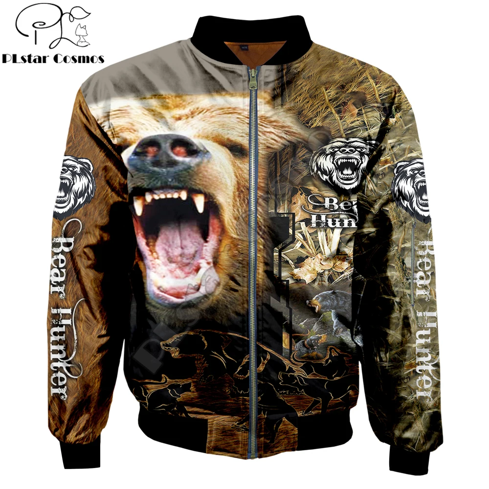 Autumn/winter Brand Men's bomber jackets Bear Hunting Camo Printed 3d Zip Tracksuits coat Unisex Casual Zipper jacket WP06