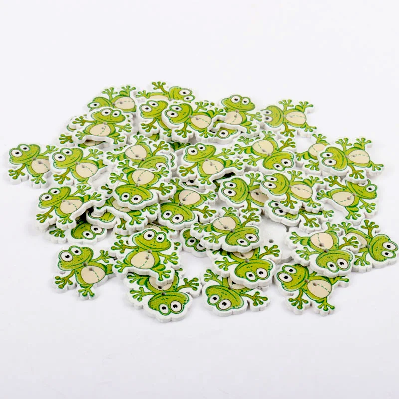 2020 frog Painted Wooden Buttons Scrapbooking Decorative Craft 2 Holes Sewing Supplies 28x30mm 30pcs