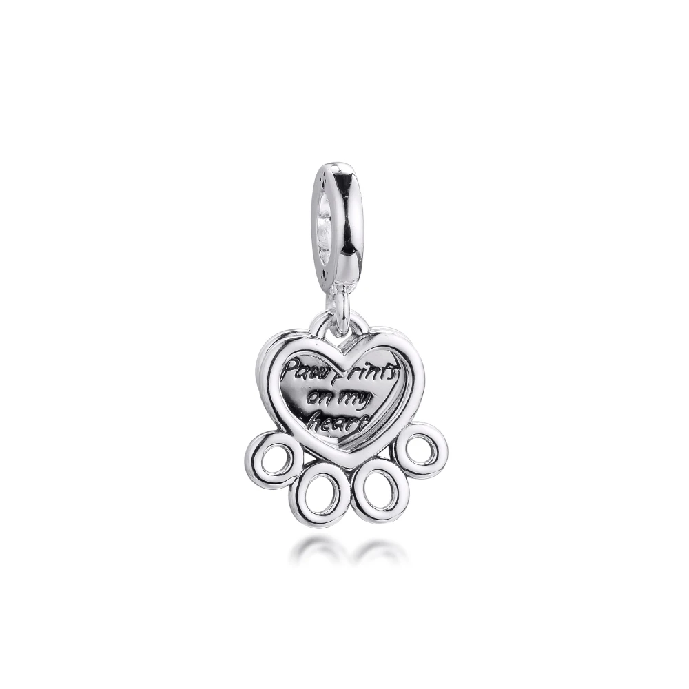 Prata 925 Original Hearts Paw Print Dangle Charm  925 Sterling Silver Charms 2022 Bracelets Sparkling Beads for Jewelry Making