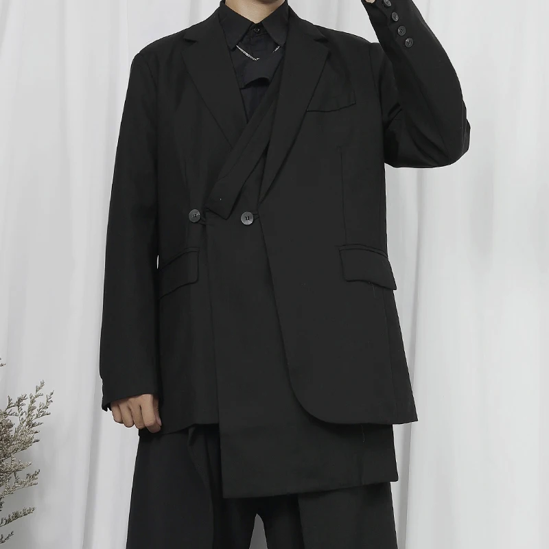 

Men's Medium And Long Coat New Large Suit Autumn New Japanese Two Grain Single Breasted Asymmetric Loose Suit