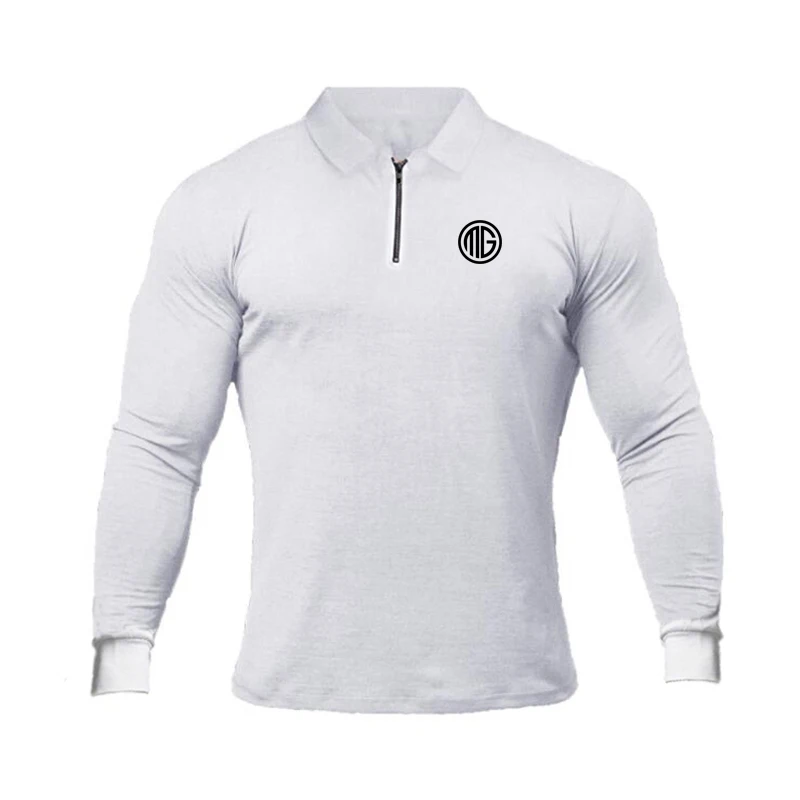 Bieganie koszulka Polo męskie rajstopy Sport długi rękaw T-shirt bawełna topy Tees mięśni męska koszulka kompresyjna odzież