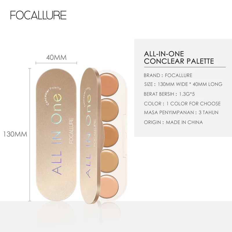 FOCALLURE 5 Colors Concealer palette For Face Contour Concealer Makeup Base Waterproof Long Lasting Facial Cosmetics