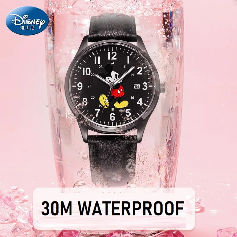 Disney Official Unisex Micky Minnie Mouse Japan Quartz Wristwatch Cartoon Dial Date Calendar Luminous Hand Men Women Youth Clock