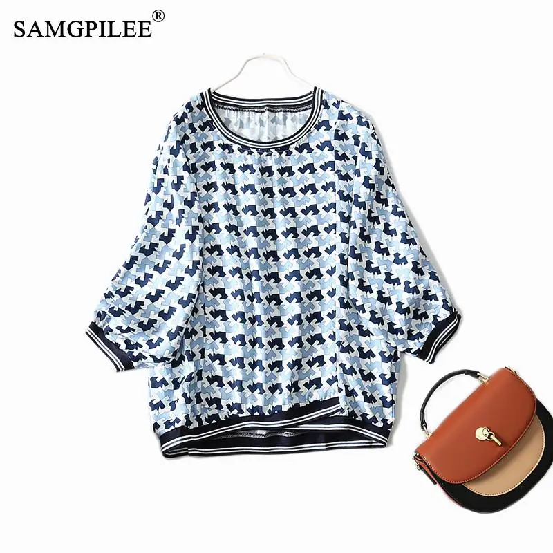 

Summer Tees 2022 New Sweet Beauty Women Clothing Round Neck Raglan Sleeves Diamond Lattice Thin Chiffon T-shirts 4XL