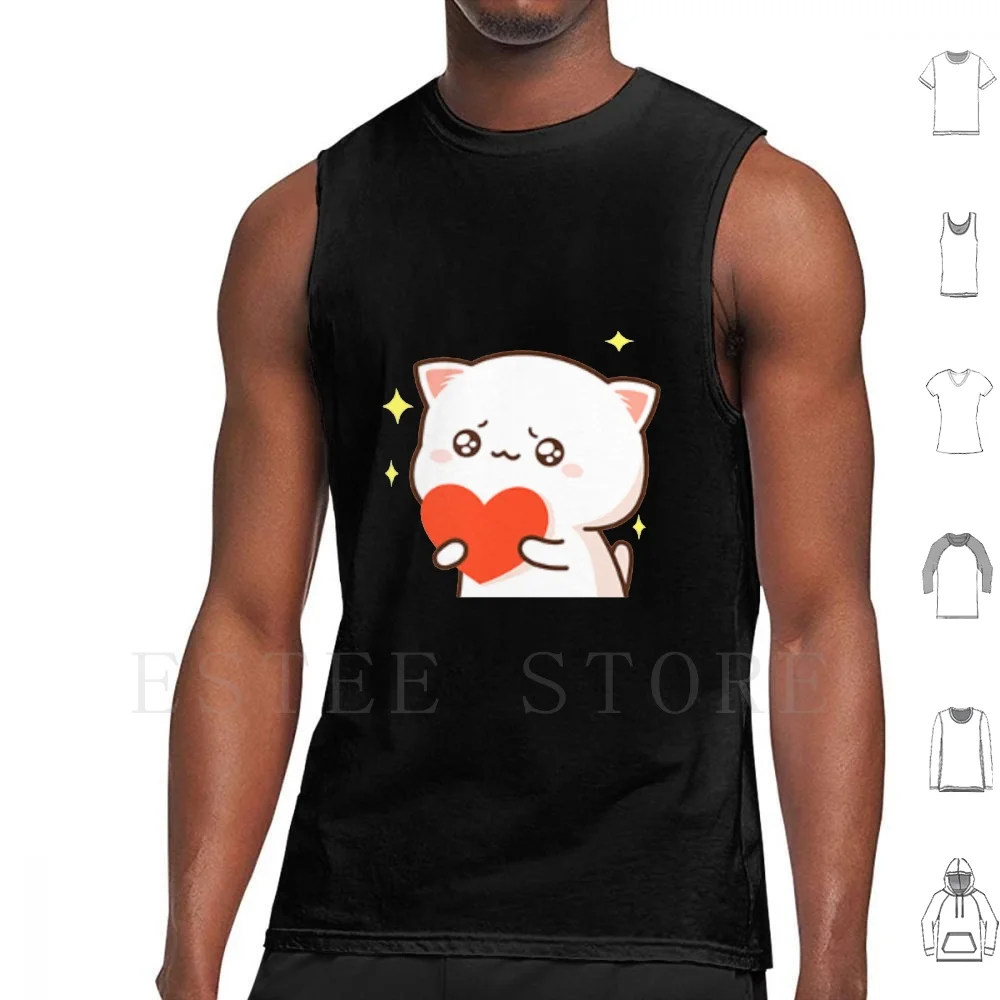 Camisetas sin mangas Peach And Goma de algodón, Goma Peach Cat Mochi, lindas, románticas, Kawaii, Boyfriend Love, Mochi Peach Cat, Mochi Cat Kawaii