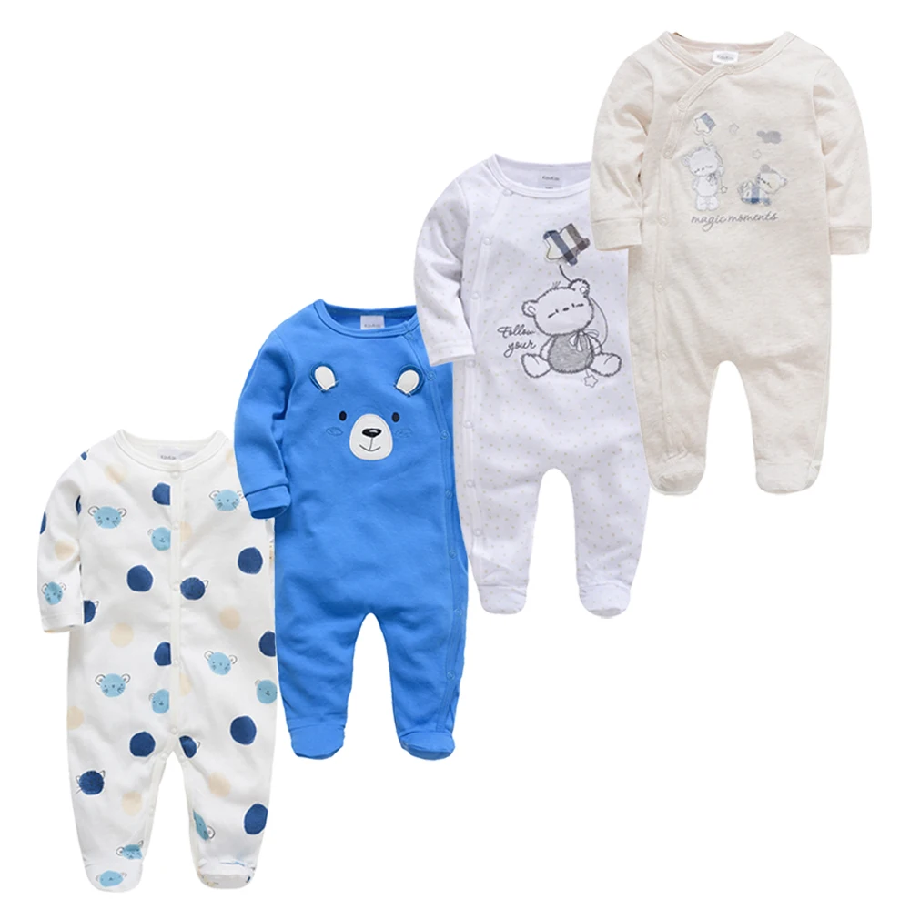 Kavkas Baby Boy Rompers 3/4 Pcs 100% Cotton Cool Bear Print Newborn Girls Clothes Long Sleeve Summer 0-12 Months Jumpsuit