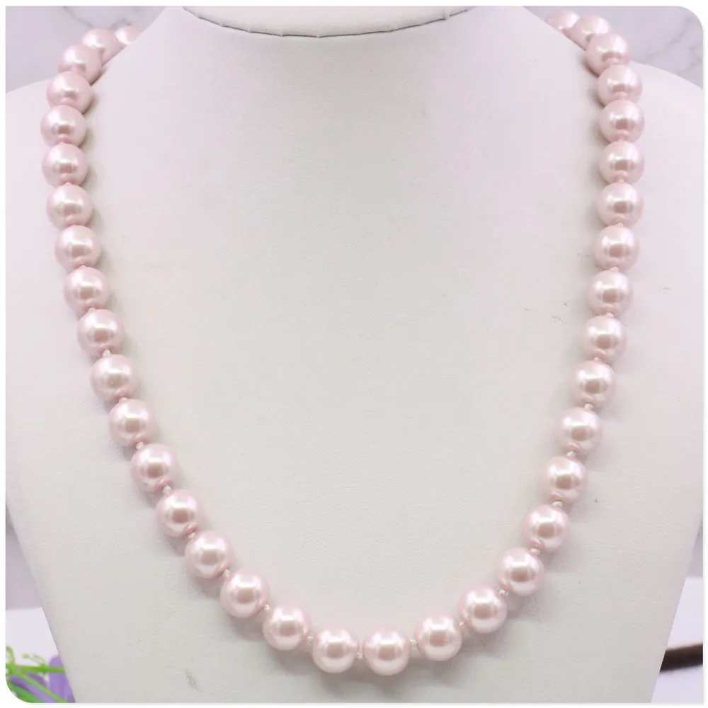 10mm Pink Round Shell Pearl Necklace Women Girls DIY Accessories Fashion Jewelry Making Design Rose Clasp Hand Mand Ornaments