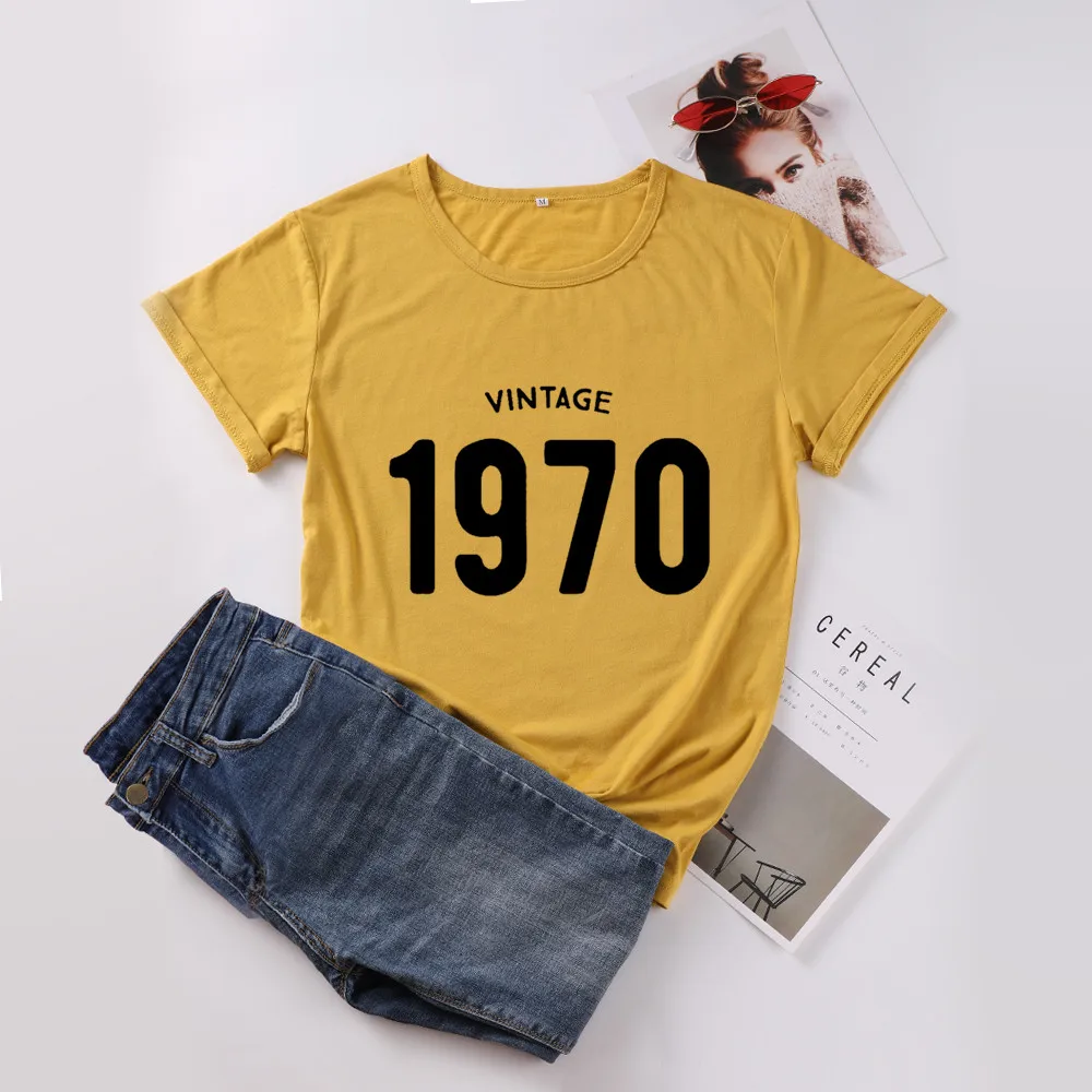 Vintage 1970 50th Fifty Birthday Gift Tshirt Fashion Letter Cotton Women T-shirt Short Sleeve Top Tees Plus Size O Neck Shirts