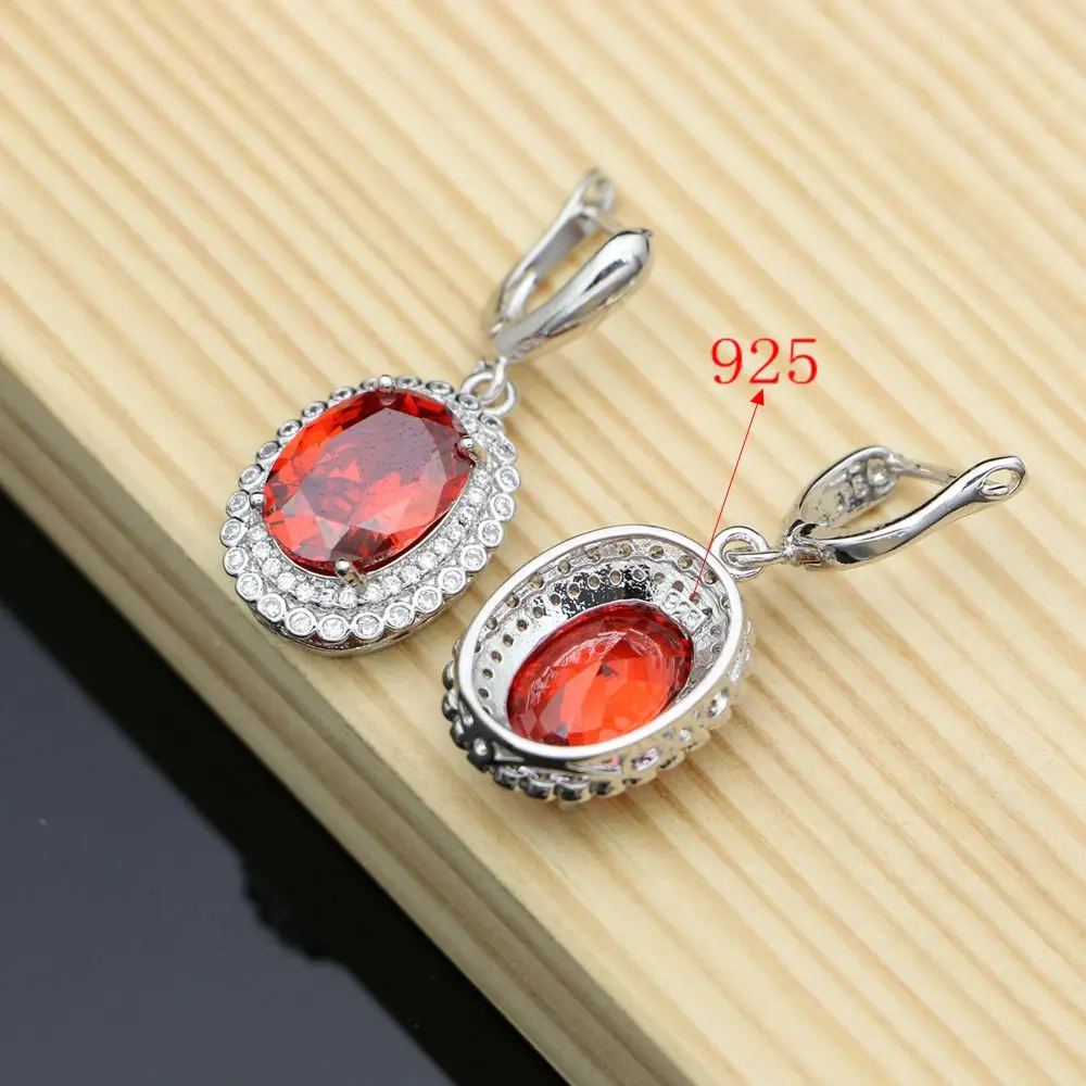 Drop Earrings With Red Cubic Zirconia Stone 925 Silver Jewelry Earrings For Bridal Wedding Jewelry For Women Dropshipping