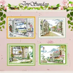 Street Views Patterns Counted Cross Stitch Set DIY 11CT 14CT 16CT Stamped DMC Cross-stitch Kit Embroidery Needlework Home Decor