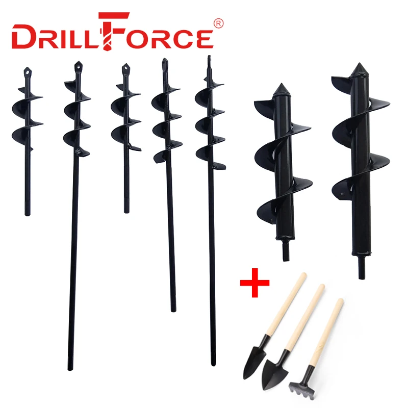 Drillforce Garden Auger Spiral Drill Bit Flower Planter Bulb Shaft Yard Gardening Earth Drill Planting Hole Digger Tool