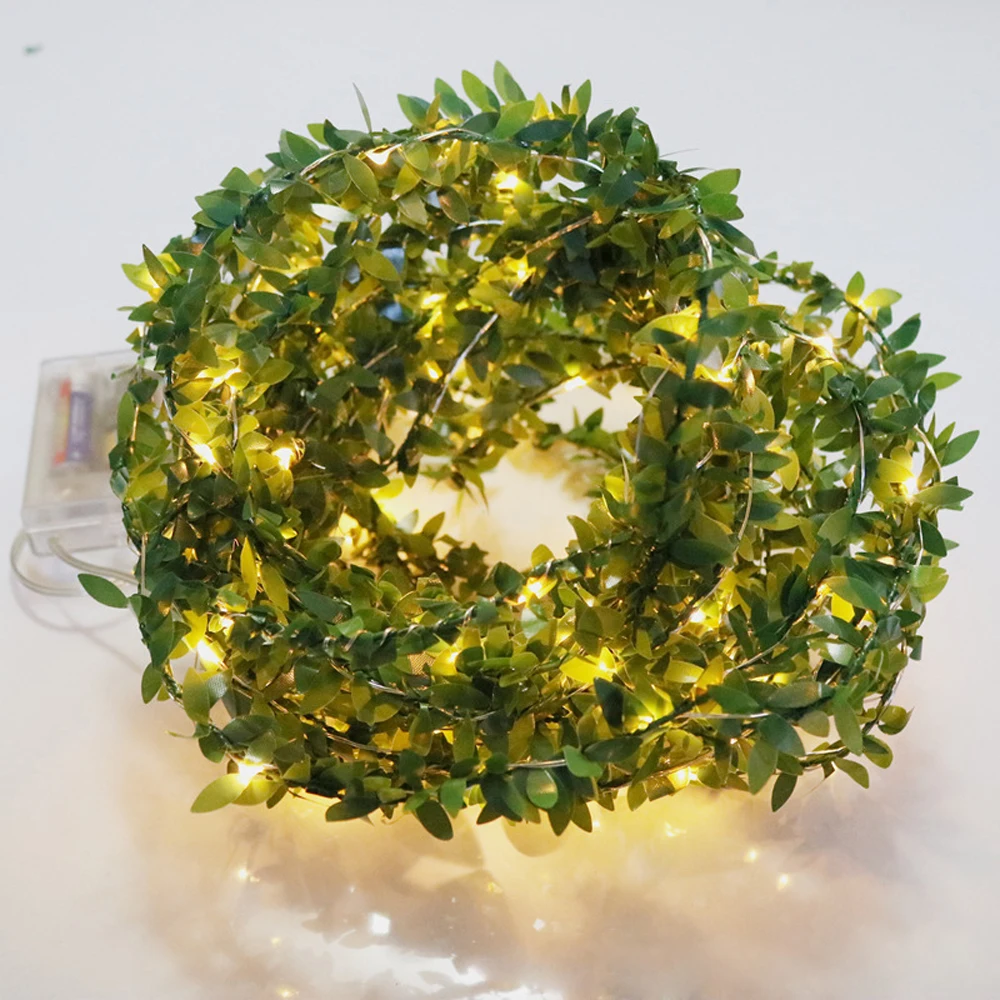 DC5V 2M 3M 5M 10M LED String Light Green Leaf Garland Vine Fairy Lights Flexible Copper Battery Powered Party Wedding Decoration