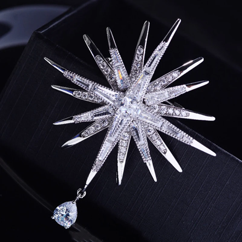 OKILY 2021 Fashion Zirconia Shiny Star Pins and Brooches for Men Suit Accessories High Quality Brooch Party Jewelry
